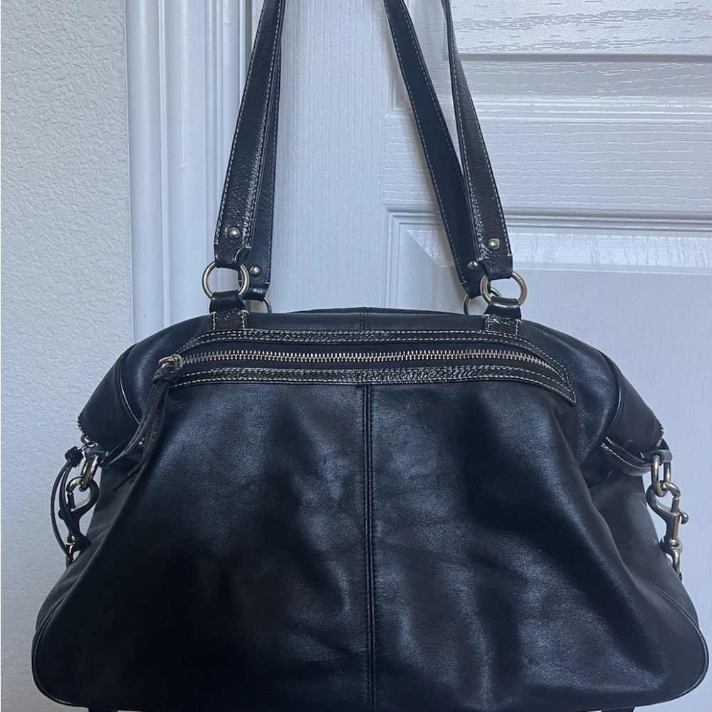 COACH Black Leather Women's Diaper purse Bag - Picture 3 of 7